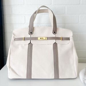 Boatkin-Style Canvas & Grey Tote – Neutral Minimal Carryall NEW & Ready to Ship